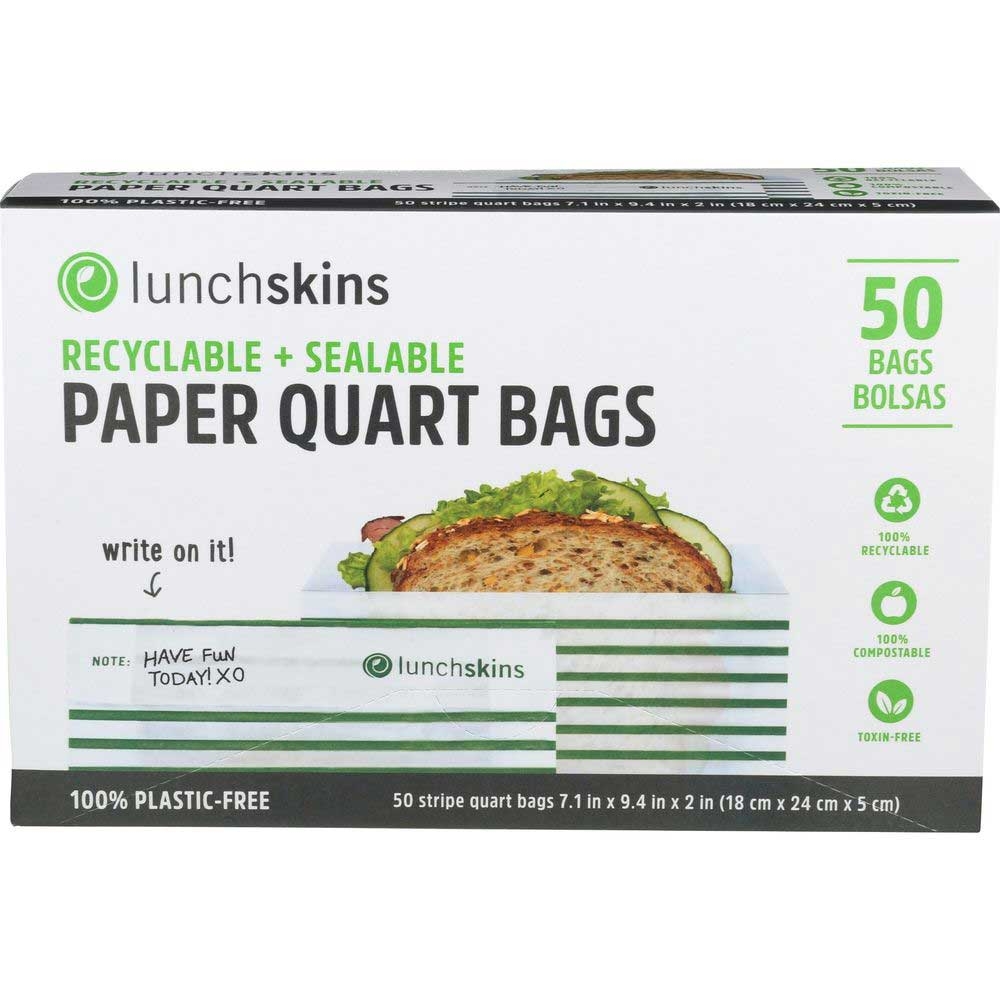 Lunchskins Green Stripe Paper Quart Size Sandwich Bags - 50 count per pack -- 12 packs per case