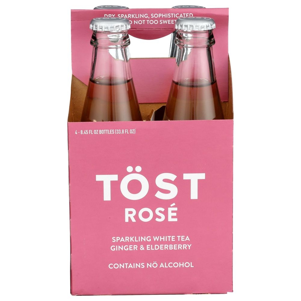 Tost Rose White Tea Ginger and Elderberry Non-Alcoholic Sparkling Beverage, 33.8 Fluid Ounce -- 6 per case
