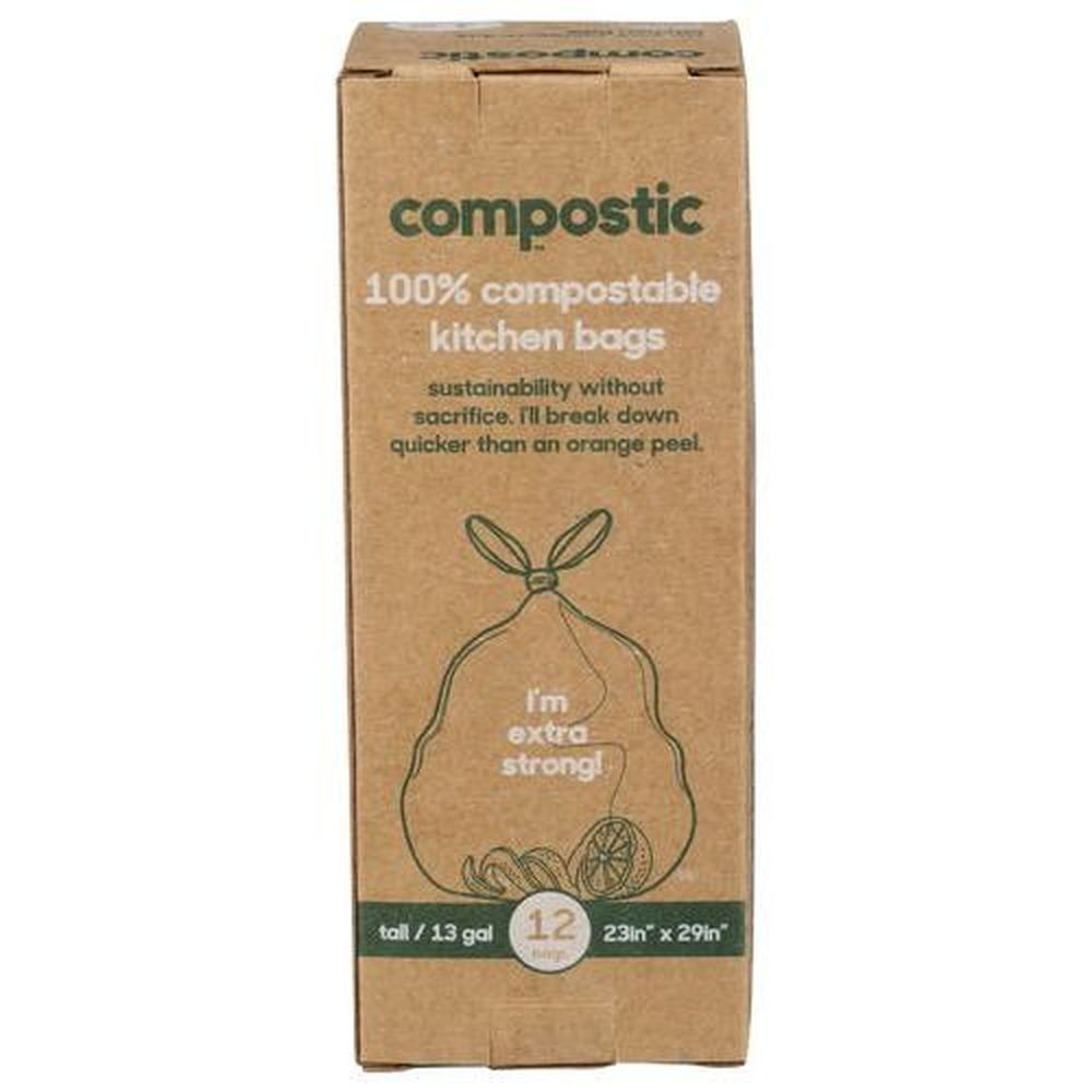 Compostic Compostable 13 Gallon Capacity Kitchen Bags, 12 count -- 12 per case
