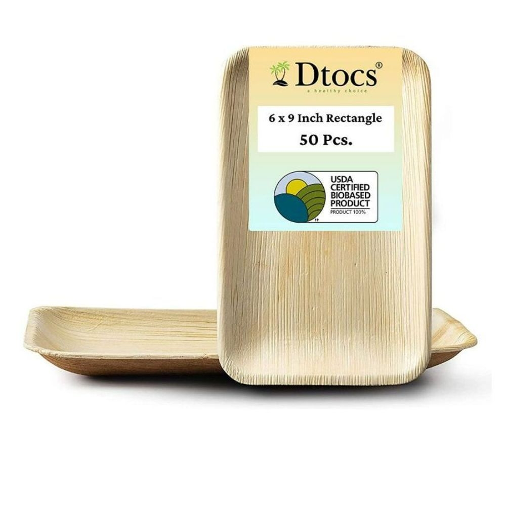 Dtocs Palm Leaf 6 inch x 9 inch Rectangle Disposable Plate -- 50 per case