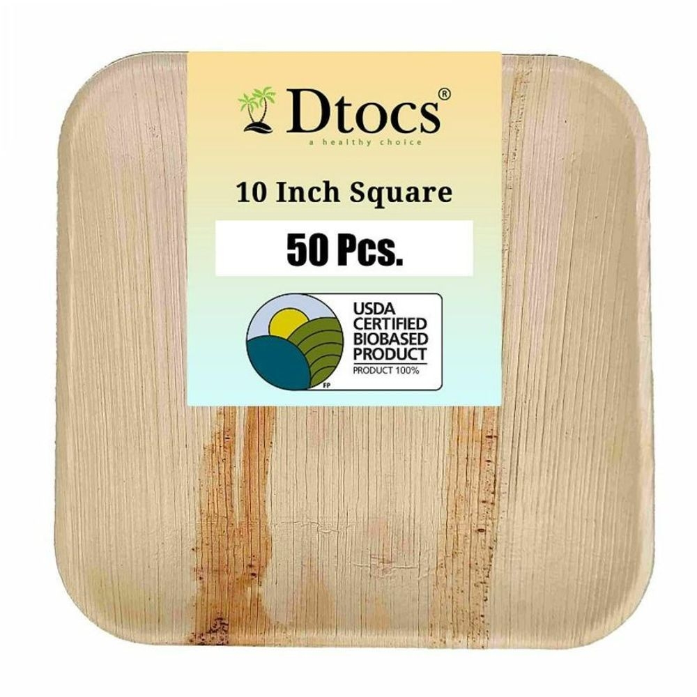 Dtocs Palm Leaf 10 inch Square Disposable Dinner Plate -- 50 per case