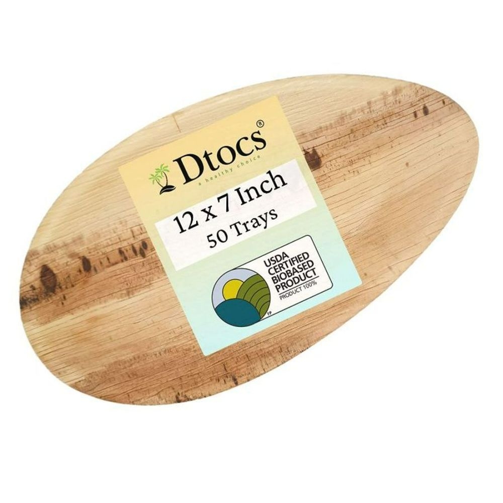 Dtocs Palm Leaf 12 inch x 7 inch Oval Disposable Tray -- 50 per case