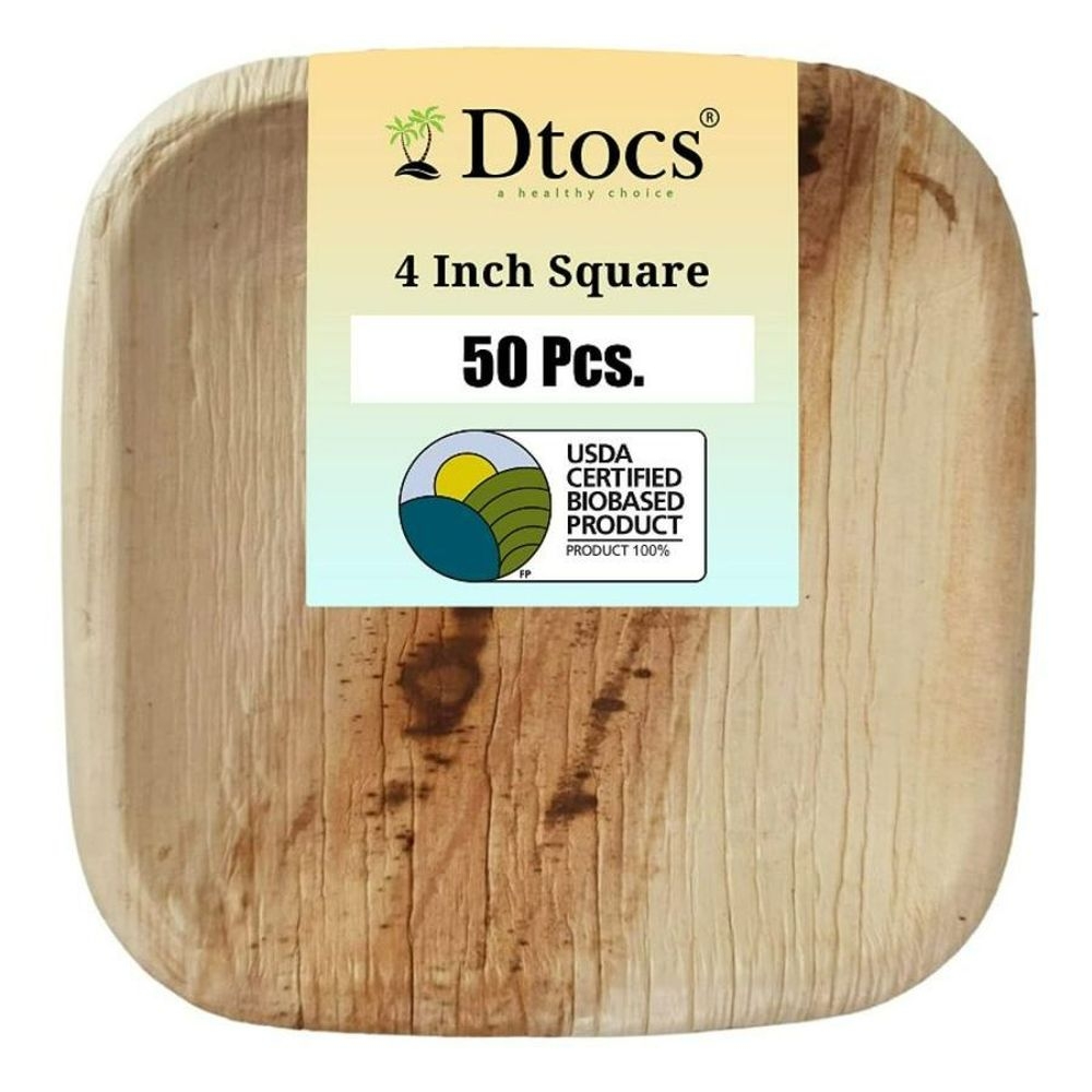 Dtocs Palm Leaf 4 inch Square Disposable Dessert Plate -- 50 per case