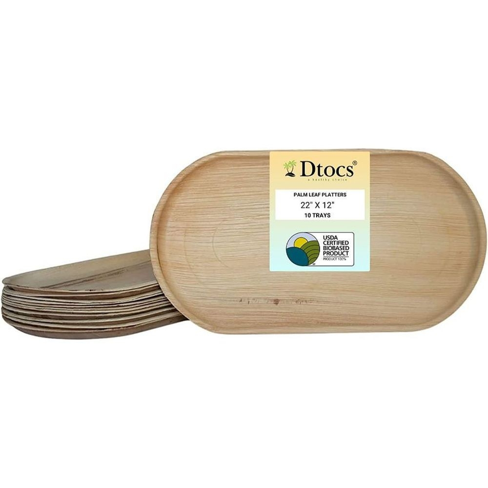Dtocs Palm Leaf 22 inch x 12 inch Oval Disposable Platter Tray -- 10 per case