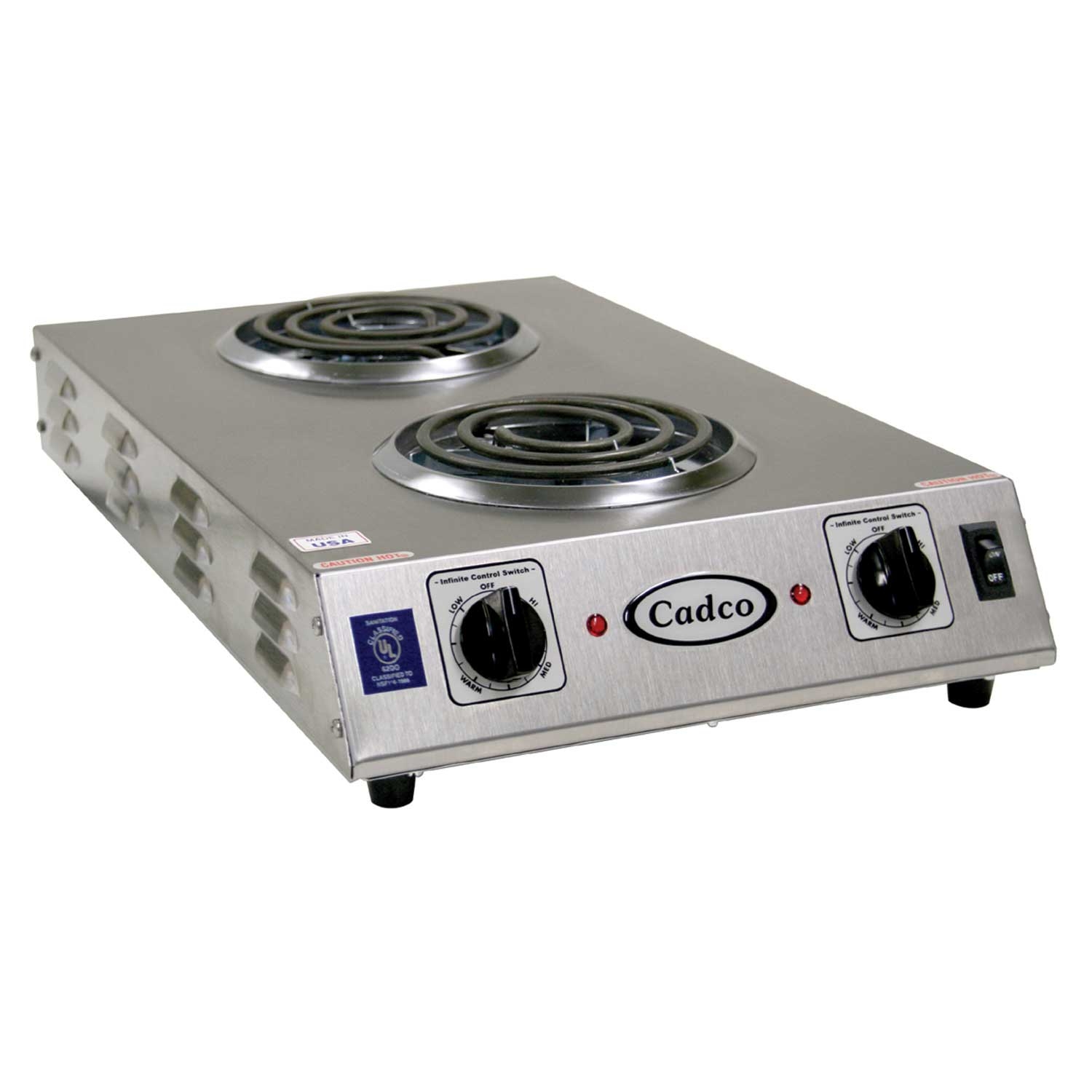 Cadco Portable Stainless Double Space Saver Hot Plate with Tubular Elements, 13 1/2 x 4 1/8 x 22 3/4 inch