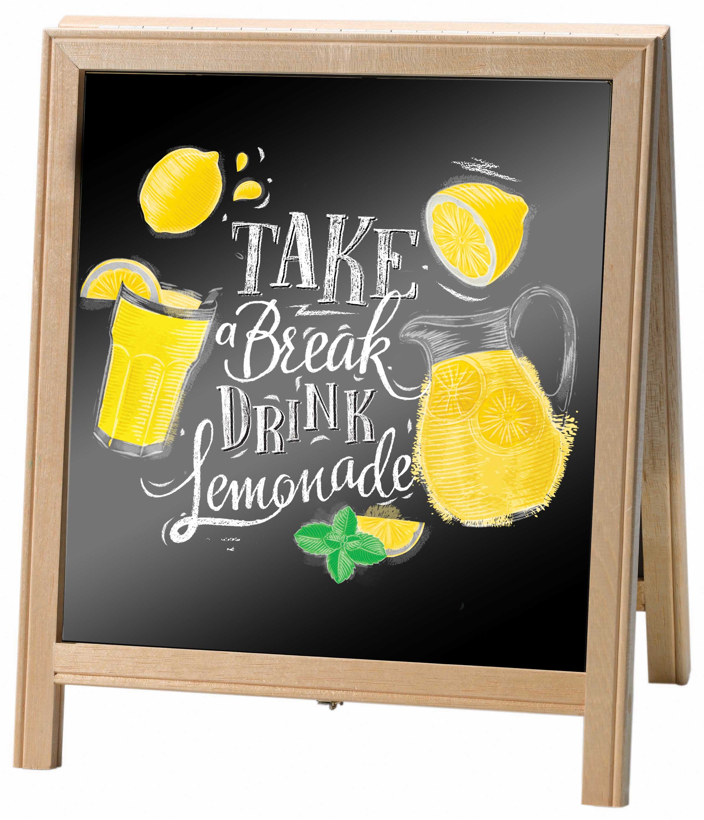 Aarco Solid Oak Wood Table Top A Frame Black Acrylic Board, 14 x 12 inch