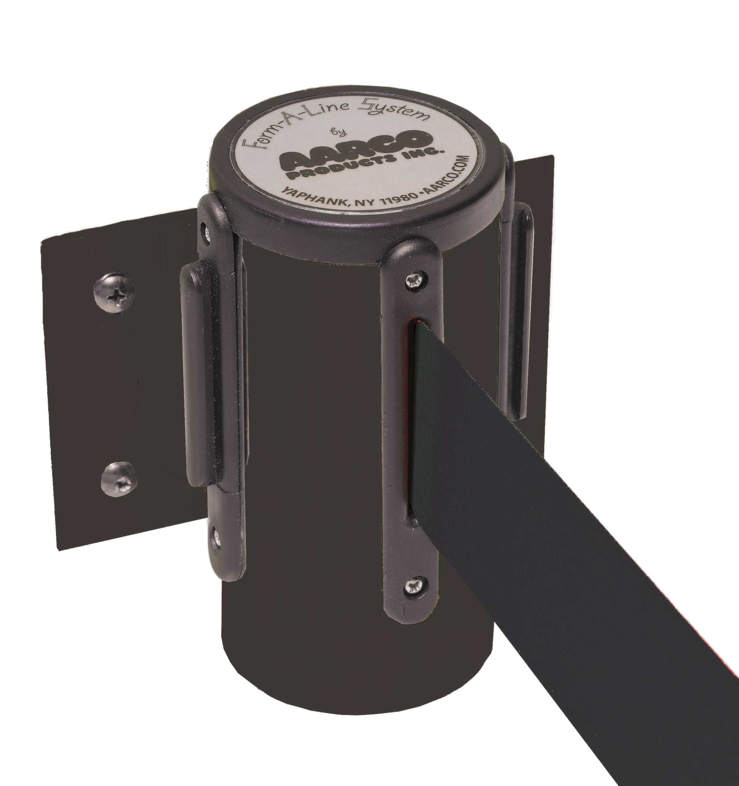 Aarco Form-A-Line (TM) Black Finish Wall Mounted Crowd Control System with 7 feet Retractable Black Belt