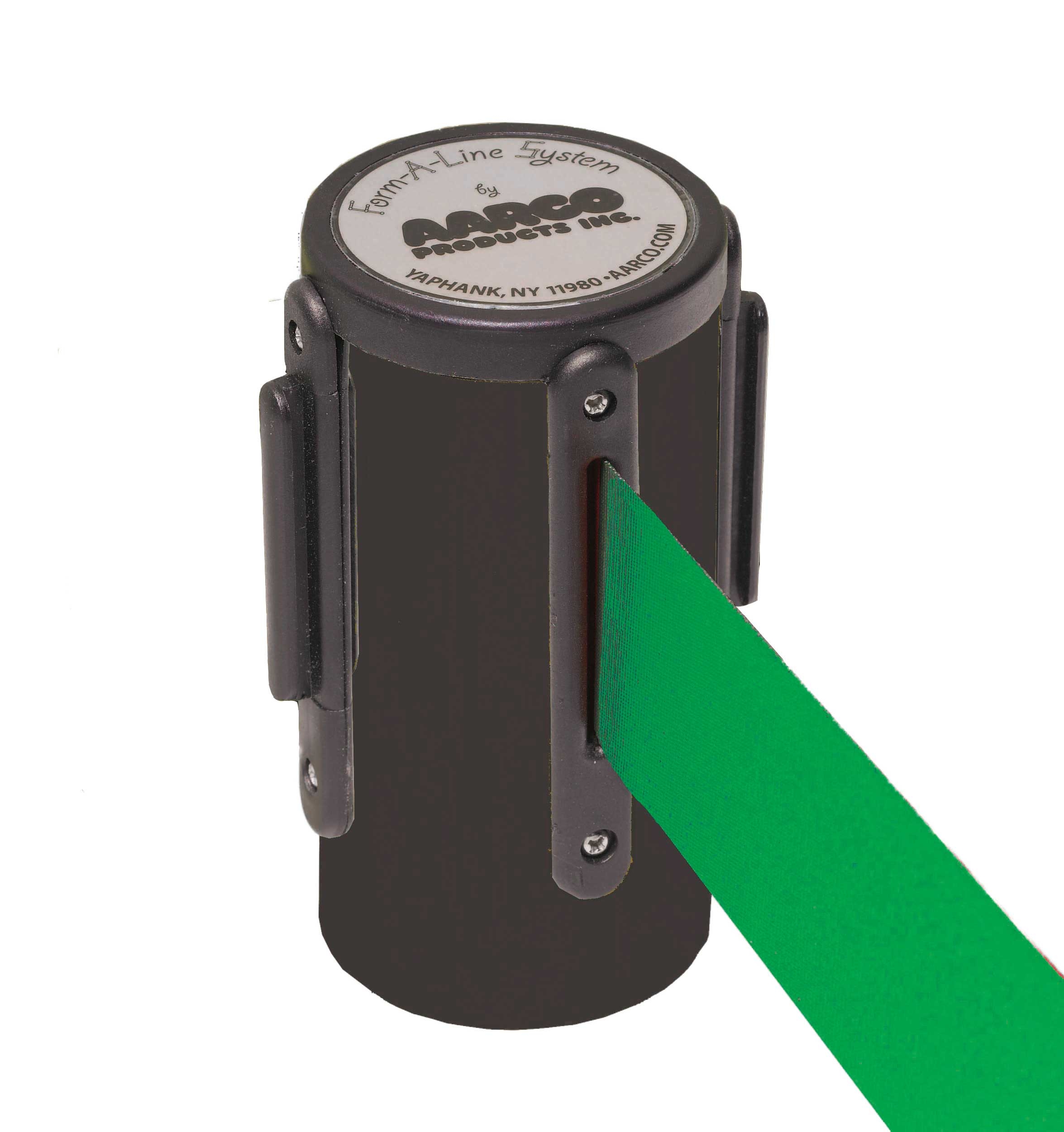 Aarco Form-A-Line (TM) Black Finish Wall Mounted Crowd Control System with 7 feet Retractable Green Belt