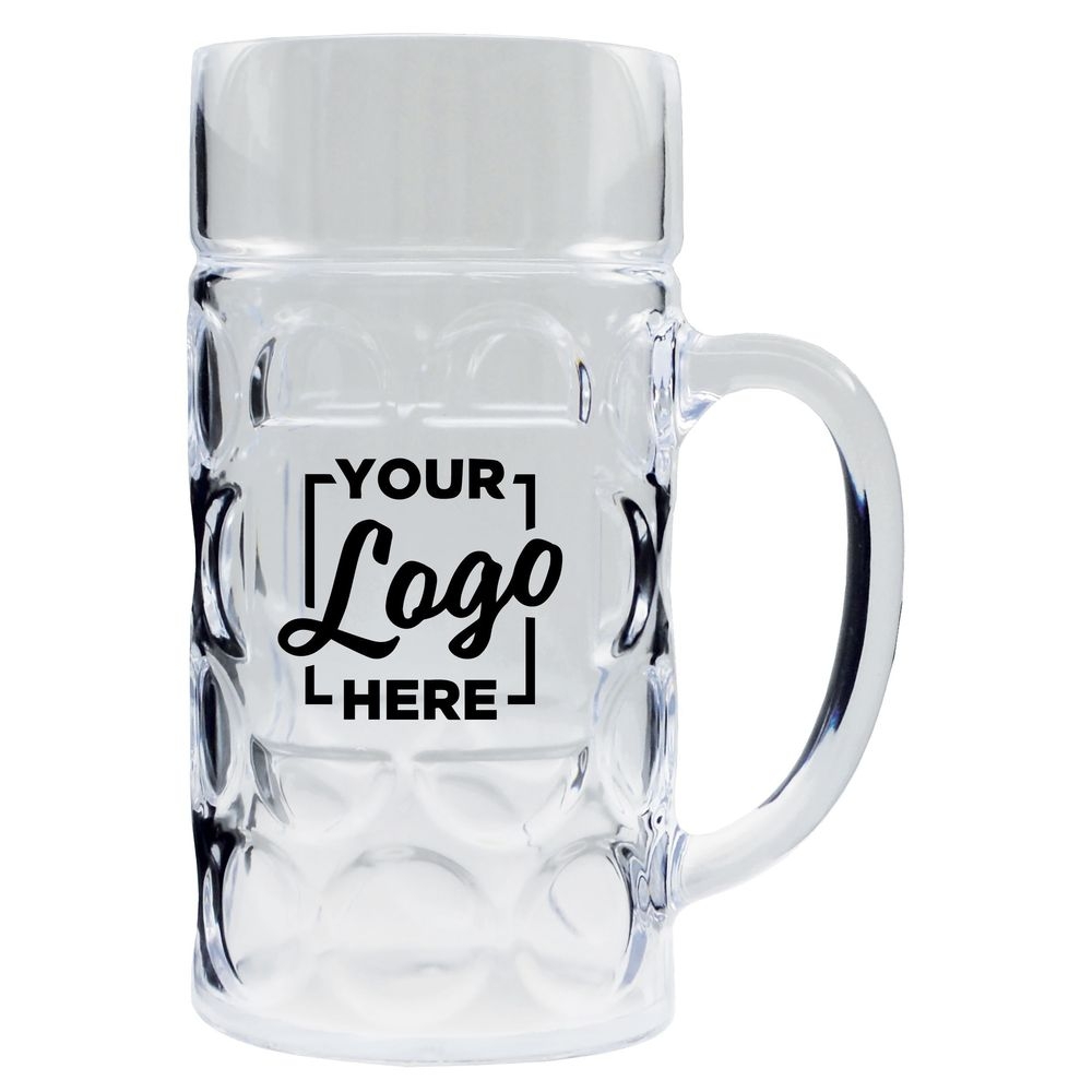 HOWW German Beer Mug with Handle with 1 COLOR Custom Logo, 1 Liter Capacity -- 96 per case