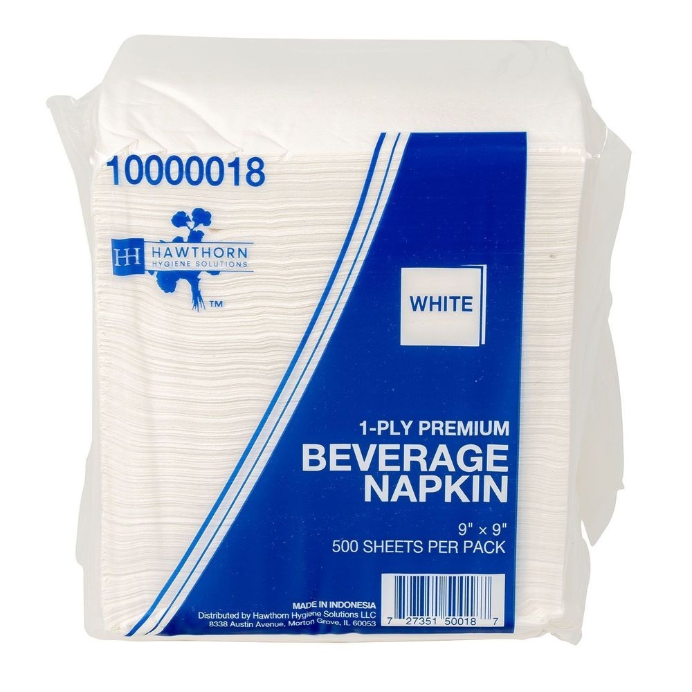Hawthorn White 1 Ply Premium Paper Beverage Napkin, 9 x 9 inch -- 400 per case