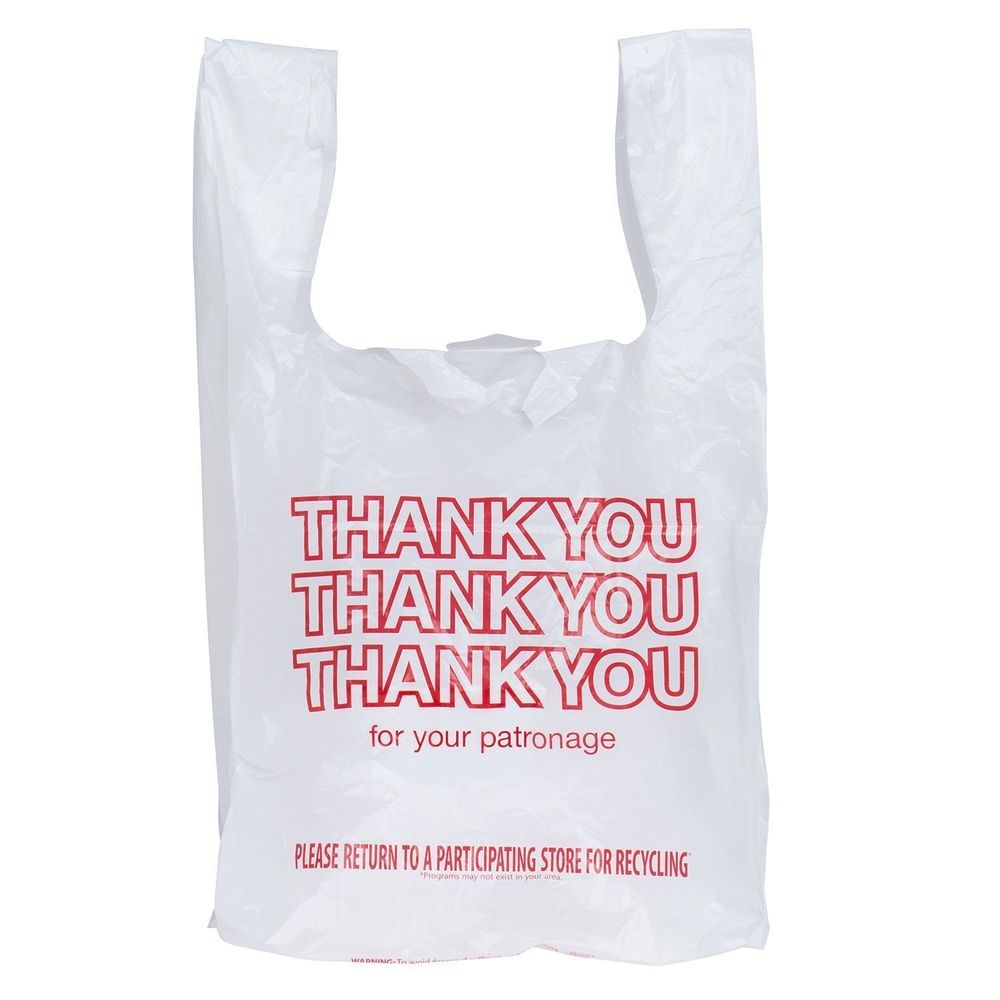 Prime Source White Red 12 Mic Thank You T-Sack, 11.5 x 6.5 x 21 inch -- 1000 per case
