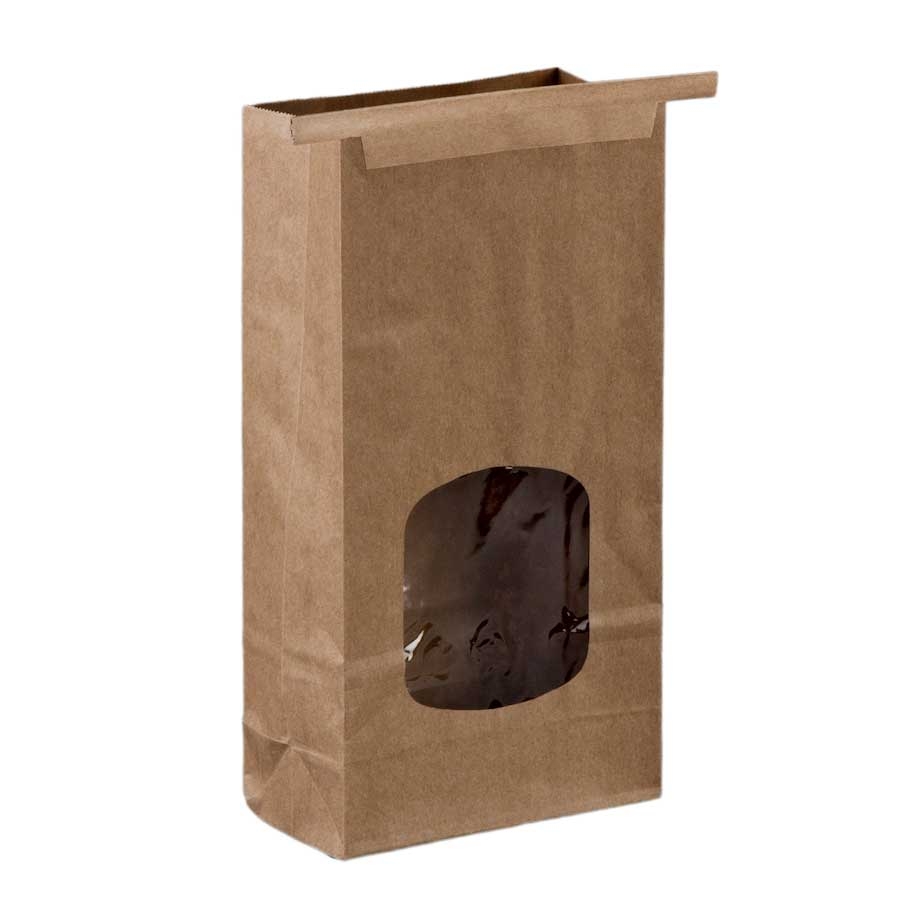 Brown Paper Goods Natural Plain Cookie and Candy Bag with Tin-Tie and Window, 4.75 x 2.5 x 9.5 inch -- 1000 per case