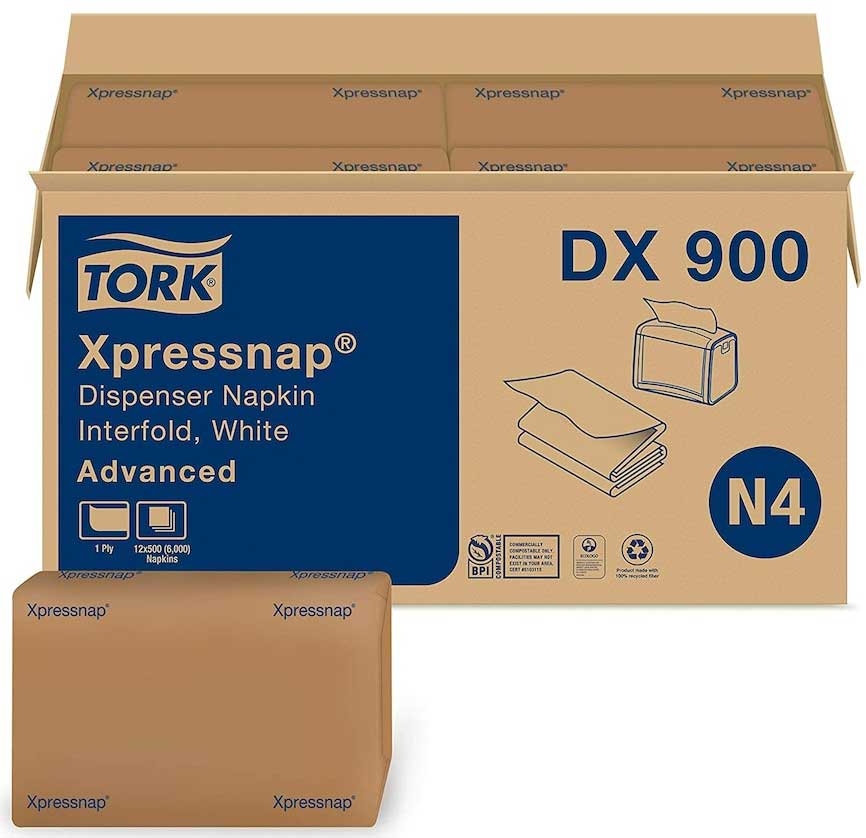 Tork Advanced Xpressnap White 1 Ply Paper Dispenser Napkin, 4.25 x 6.5 x 1.93 inch -- 6000 per case