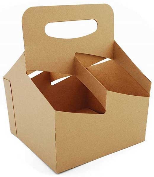 Southern Champion Tray Beige/White Kraft Paperboard Square 4 Cup Drink Carrier with Handle, 7.25 x 7 x 9.25 inch -- 250 per case