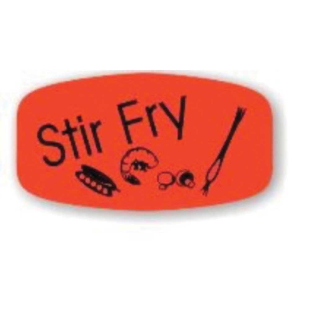 Bollin Label Red Glow Oval Stir Fry Label, 0.625 x 1.25 inch - 1000 per roll