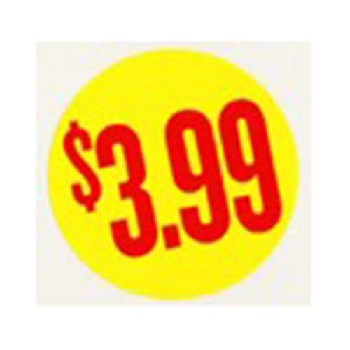 Bollin Yellow with Red $3.99 Circle Label, 2 x 2 inch - 1000 per roll