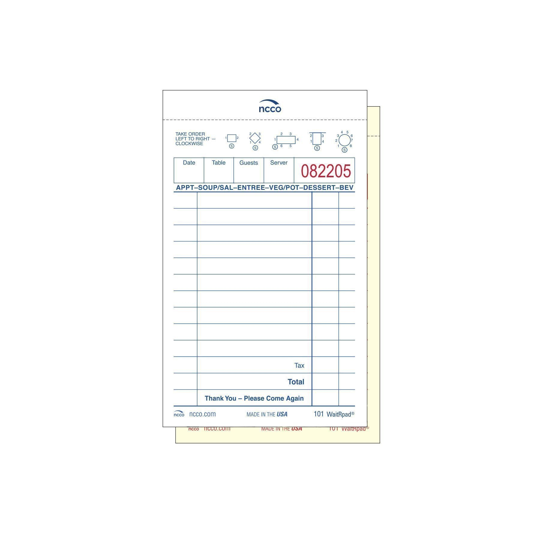 Ncco Small Two Part Carbonless WaitRPad Guest Check, 3.5 x 5.63 inch -- 5000 per case.