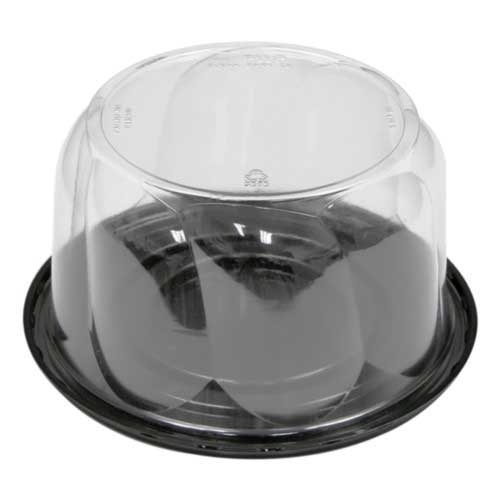 Pactiv Black Polyethylene Terephthalate 8 inch Cake Base with 4.25 inch Clear Swirl Dome Lid -- 100 per case