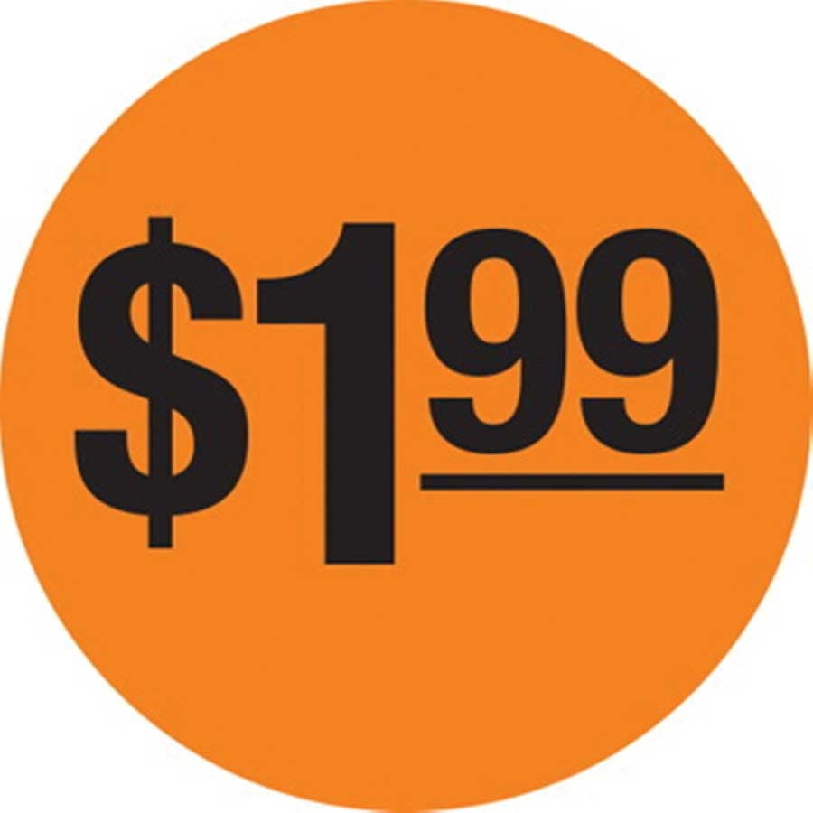 Adhesive Label Circle Orange Glo Dollar 1.99 Pre-Priced Label, 1.5 inch -- 1000 per roll