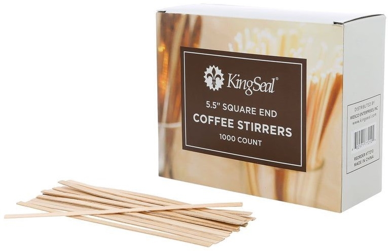 KingSeal Square End Birch Wood Coffee Stirrer, 5.5 inch -- 10000 per case.