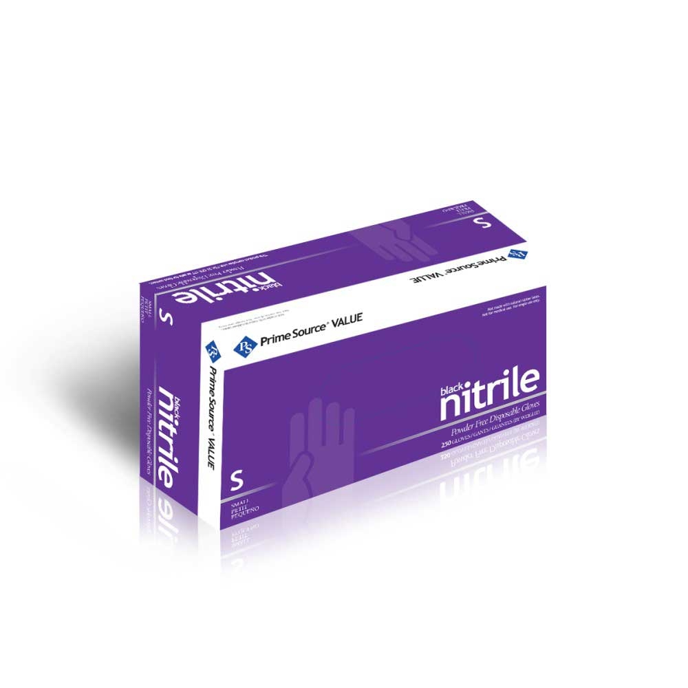 Prime Source Value Small Black Nitrile Powder Free Gloves -- 1000 per case