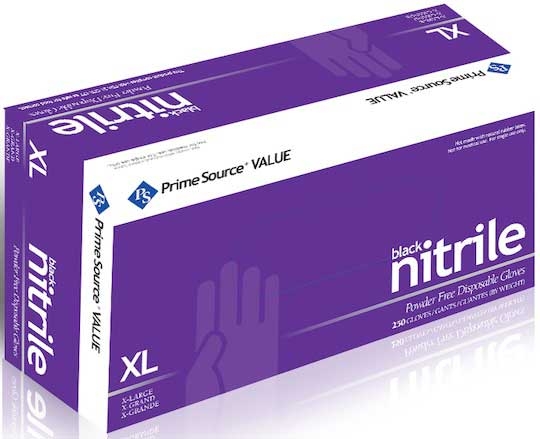 Prime Source Value X-Large Disposable Powder Free Black Nitrile Gloves -- 1000 per case