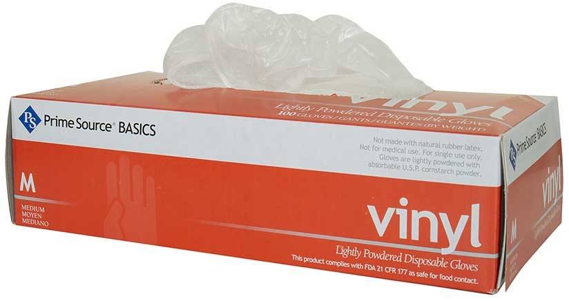 Bunzl Prime Source Lightly Powdered Medium Clear Basics Vinyl Gloves -- 1000 per case