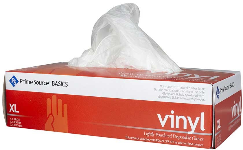 Bunzl Prime Source Lightly Powdered Extra Large Clear Basics Vinyl Gloves -- 1000 per case