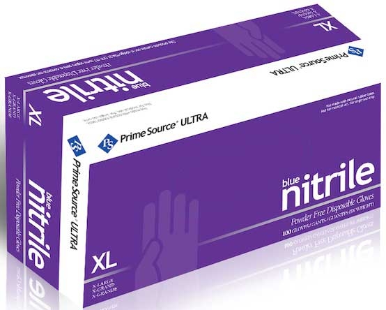 Bunzl Prime Source Powder Free Extra Large Blue Disposable Nitrile Gloves -- 1000 per case