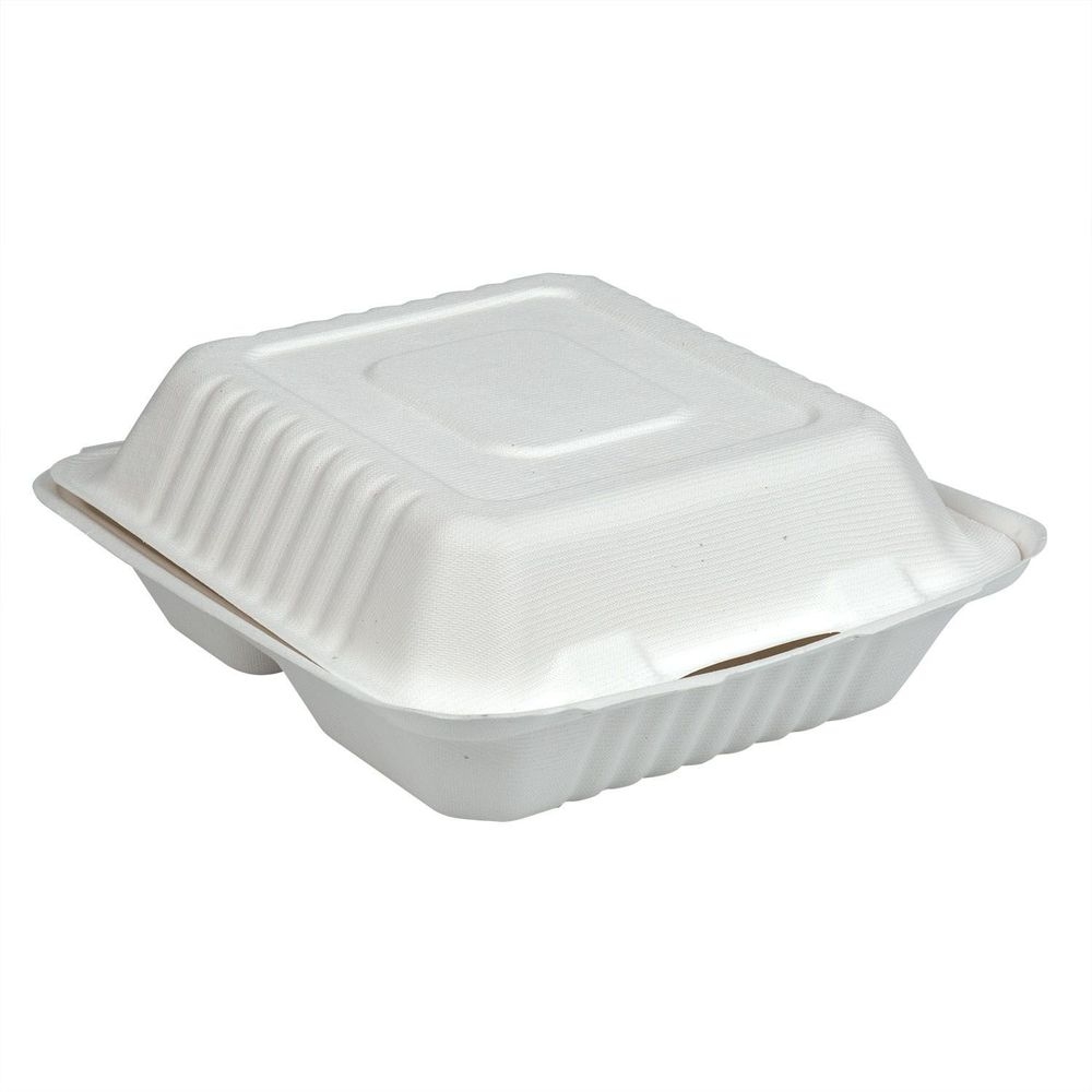 Premier Essential Bagasse Kraft 3 Compartment Molded Fiber Container, 8 inch -- 200 per case