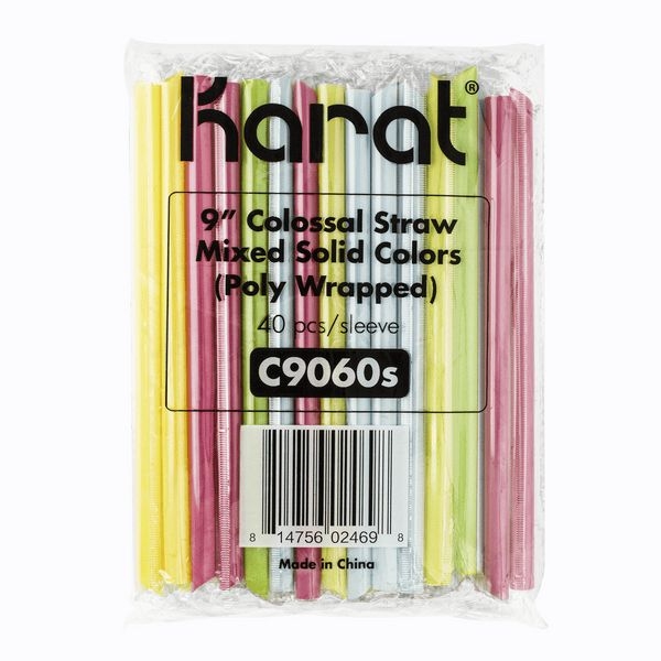 Karat Poly Wrapped Mixed Colors Diagonal Cut Boba Straws, 9 inch -- 1600 per case.