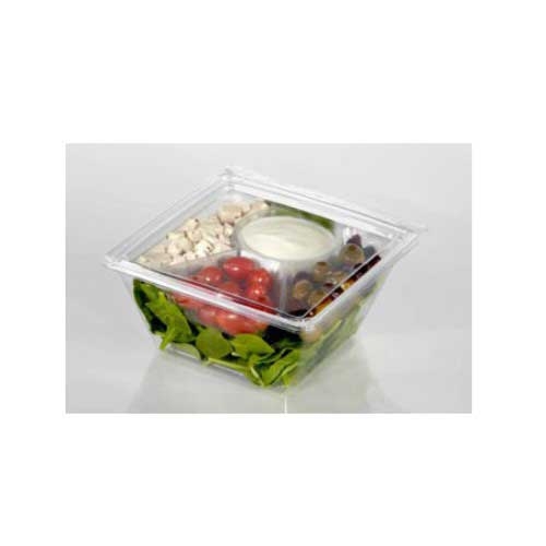 Lacerta Clear Tamper Resistant Square Bowl with Lid, 48 Ounce -- 120 per case