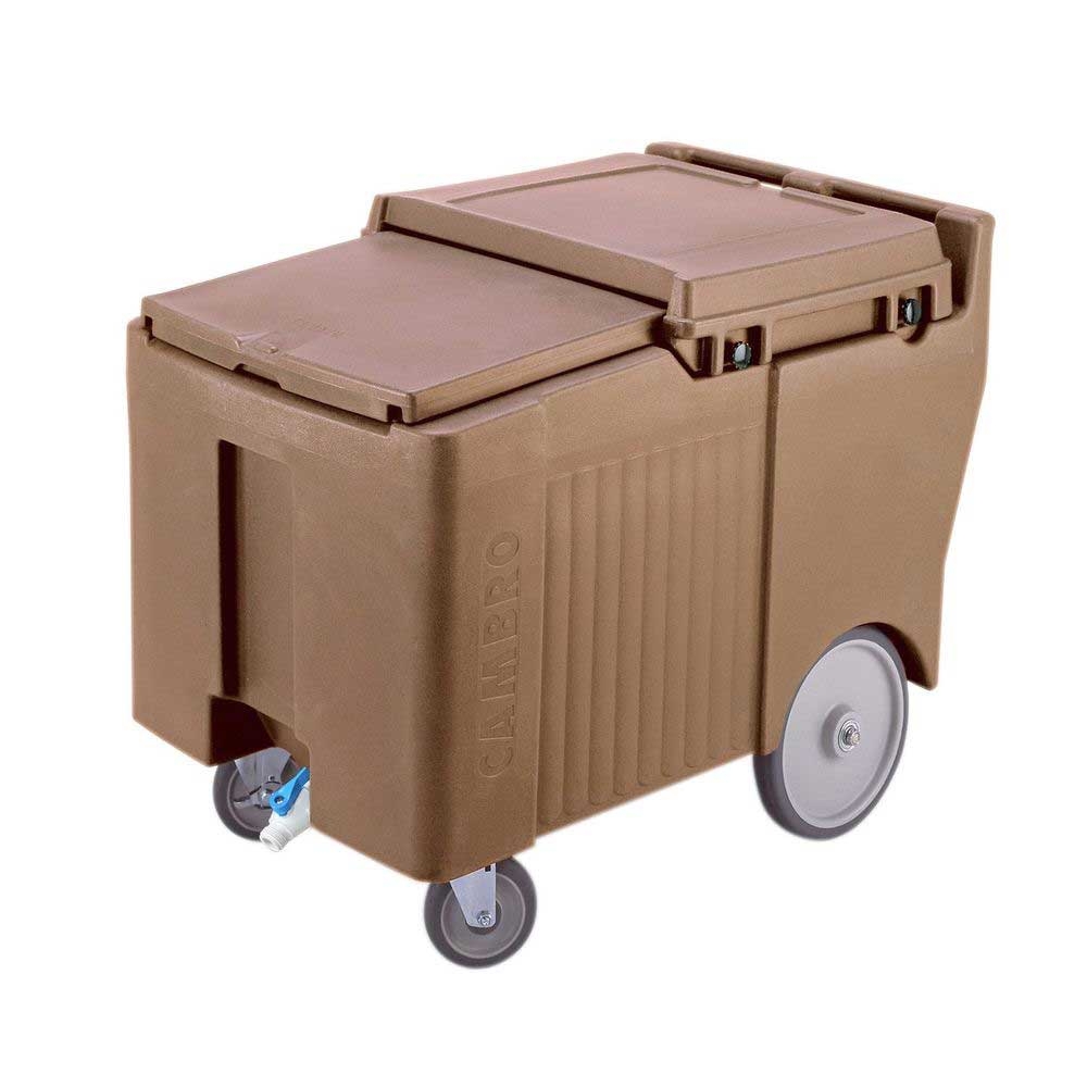 Cambro Standard Height Coffee Beige Slidinglid Ice Caddy with Swivel and Easy Wheel Caster, 175 Pound Capacity