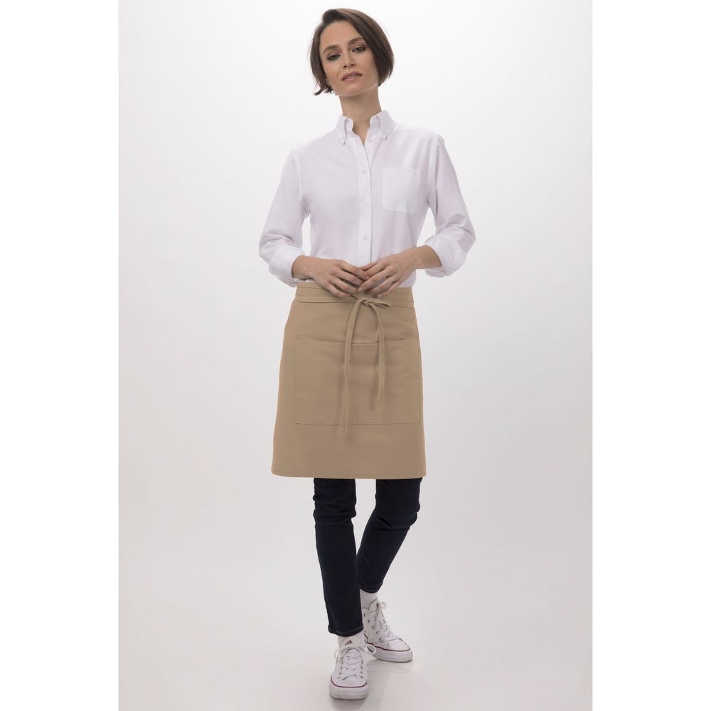 Chef Works Khaki Half Bistro Apron, 19 inch Long x 27.5 inch Wide