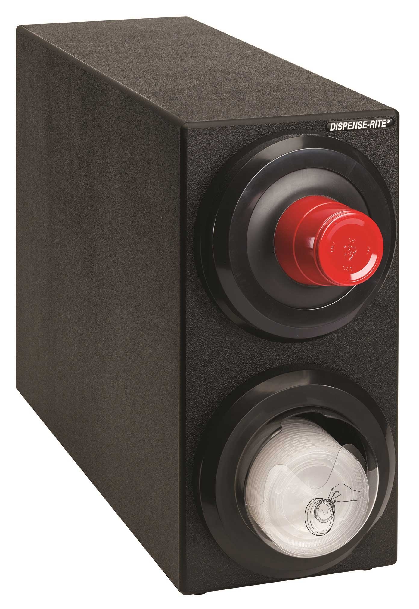 Dispense-Rite Countertop Black Polystyrene Lid Dispensing Cabinet with One SLR-2F and One SLR-LID-2 Lid Dispensers