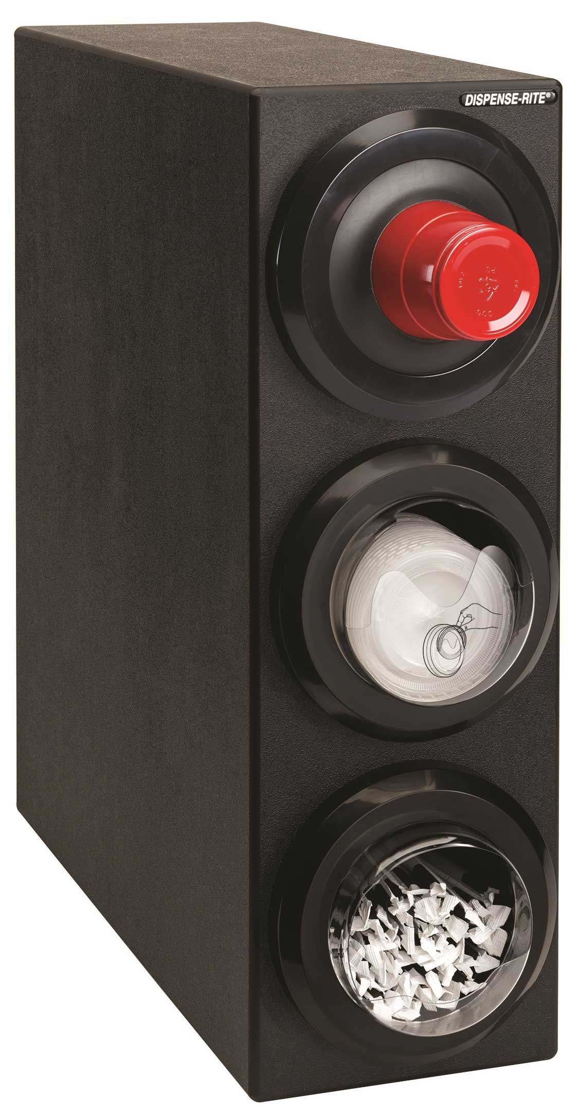 Dispense-Rite Countertop Black Polystyrene Lid Dispensing Cabinet with One SLR-2F, One SLR-LID-2 and One SLR-STRAW-2