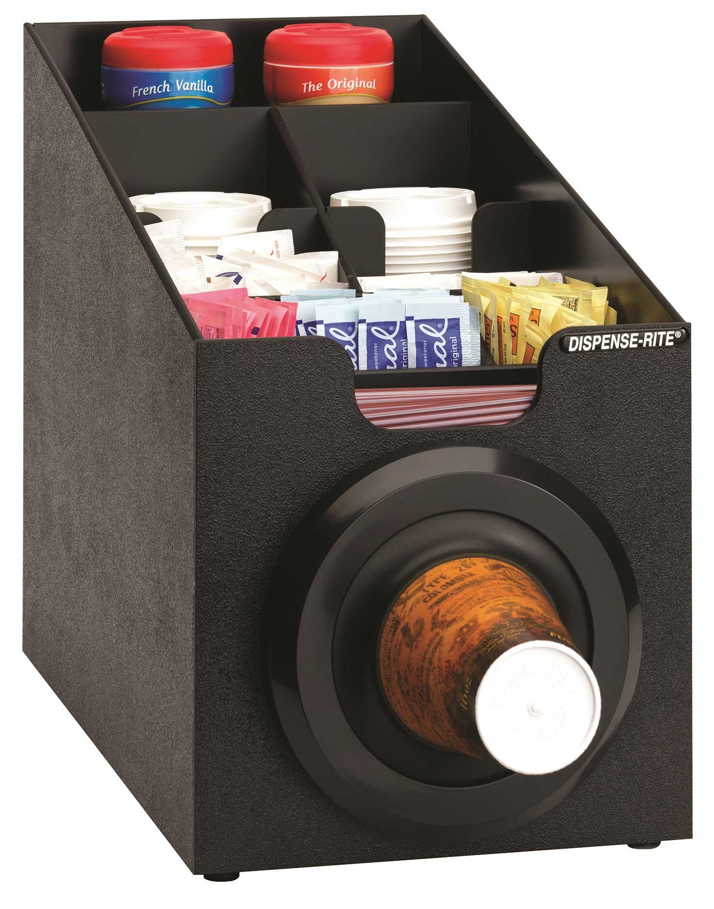 Dispense-Rite Countertop Black Polystyrene Cup Dispensing Cabinet with One SLR-2S and Built-in Lid and Straw Organizer