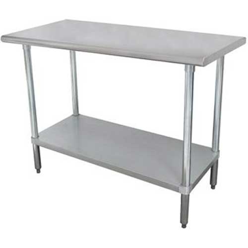 Standard Stainless Steel, Flat Top Work Table With Stainless Steel Legs and Undershelf, 36 x 36 inch.
