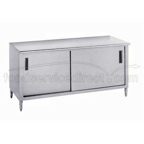 Stainless Steel Enclosed Base Work Table With Slide Door, 36X144 inch.