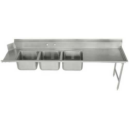 Stainless Steel 107 inch Length Dishtable with 3 Compartment Sink, 27 inch Drain Board On Left.