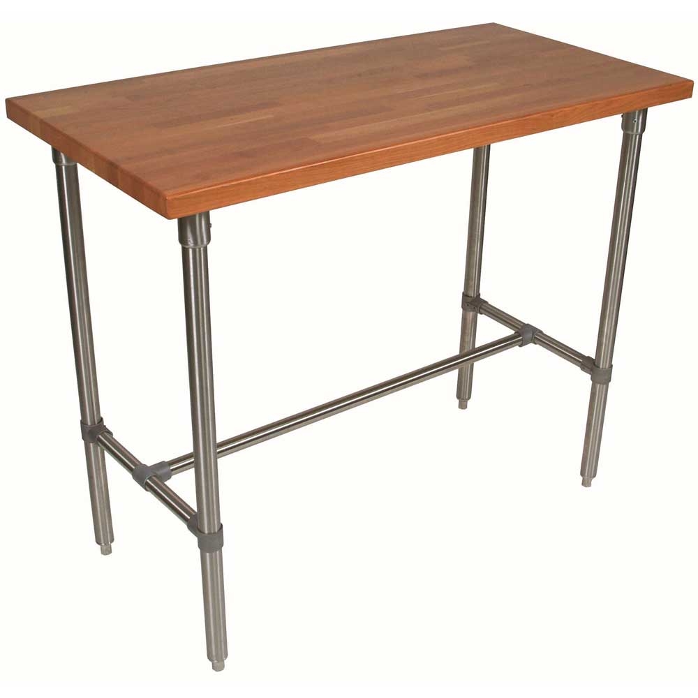 John Boos Cucina Classico Center Bracing Varnique Finish Blended Cherry Top Table with 5 inch Locking Casters, 48 x 24 x 36 inch.