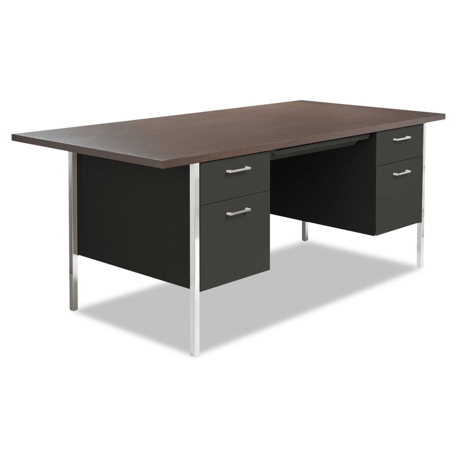 Alera Mocha/Black Double Pedestal Steel Desk, 72 x 36 x 29-1/2 inch