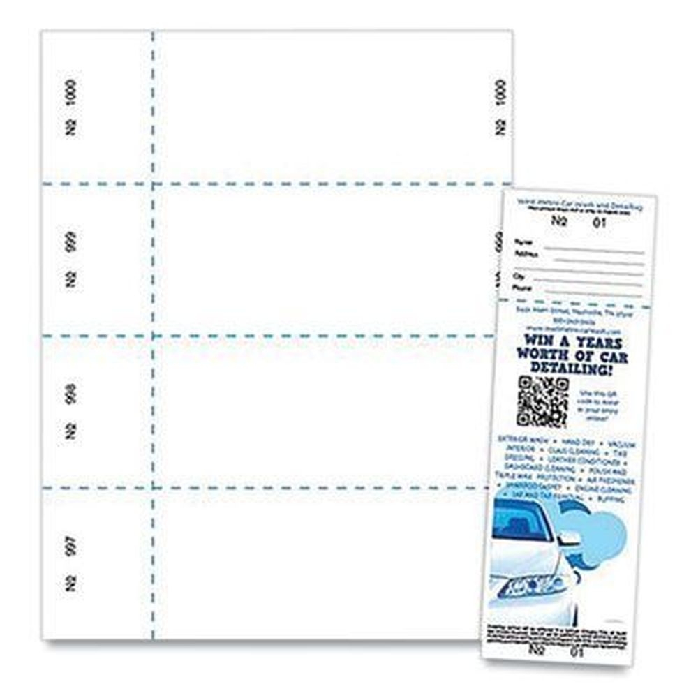 Blanks USA White Jumbo Micro-Perforated Event/Raffle Ticket, 8.5 x 11 - 4 per sheet -- 250 sheets per pack