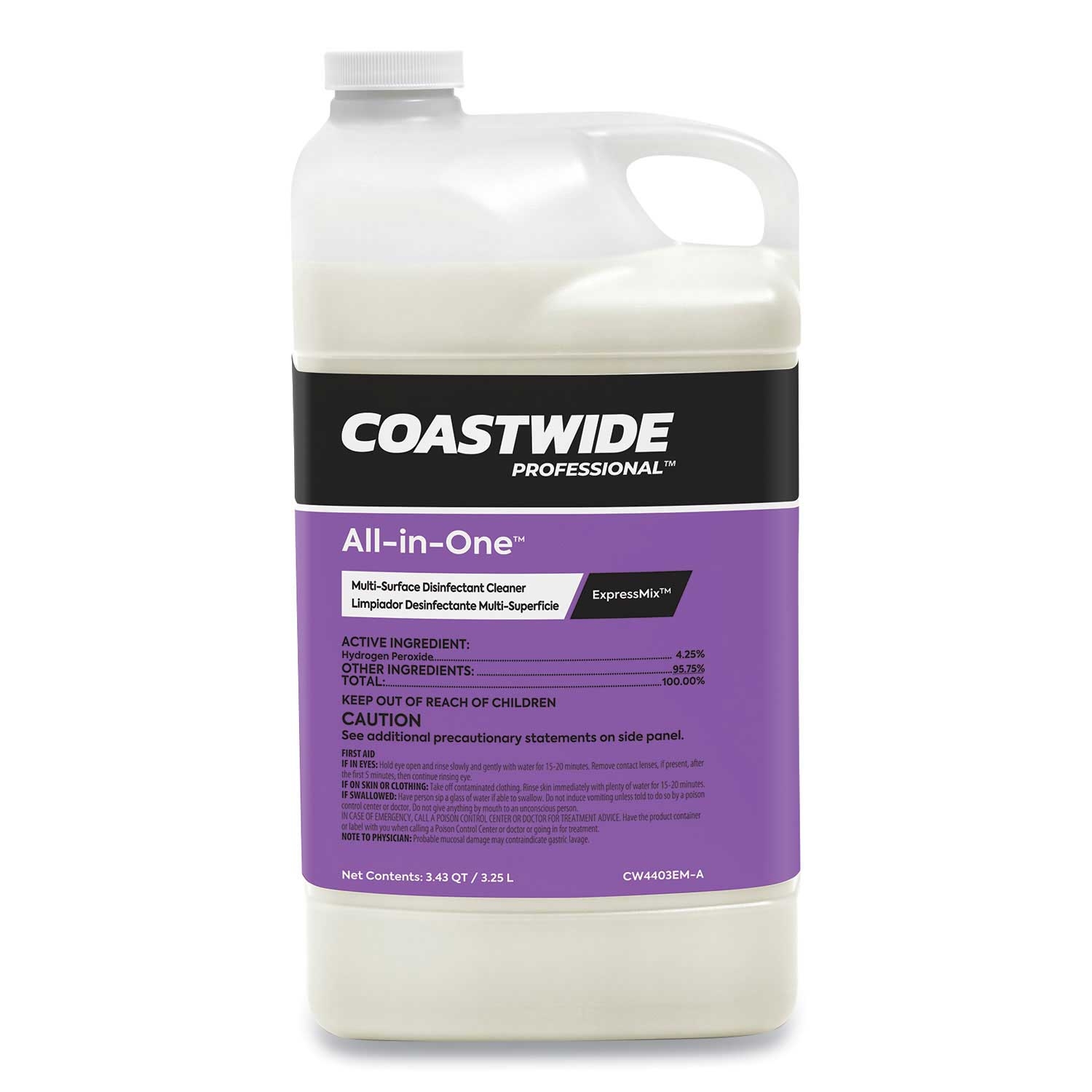 Coastwide Professional Unscented All in One Multi Surface Disinfectant Cleaner Concentrate for ExpressMix System, 3.25 Liter Bottle -- 2 per case