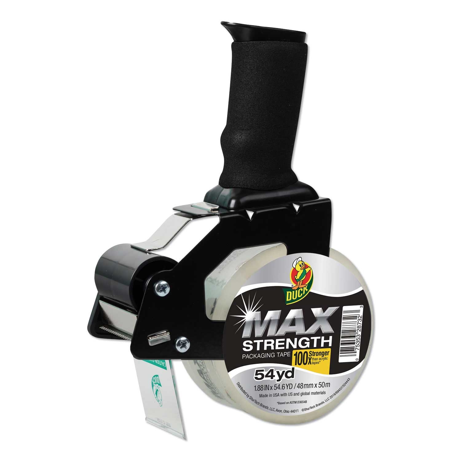 Duck Crystal Clear Max Packaging Tape with Pistol Grip Dispenser, 1.88 inch x 54.6 Yard