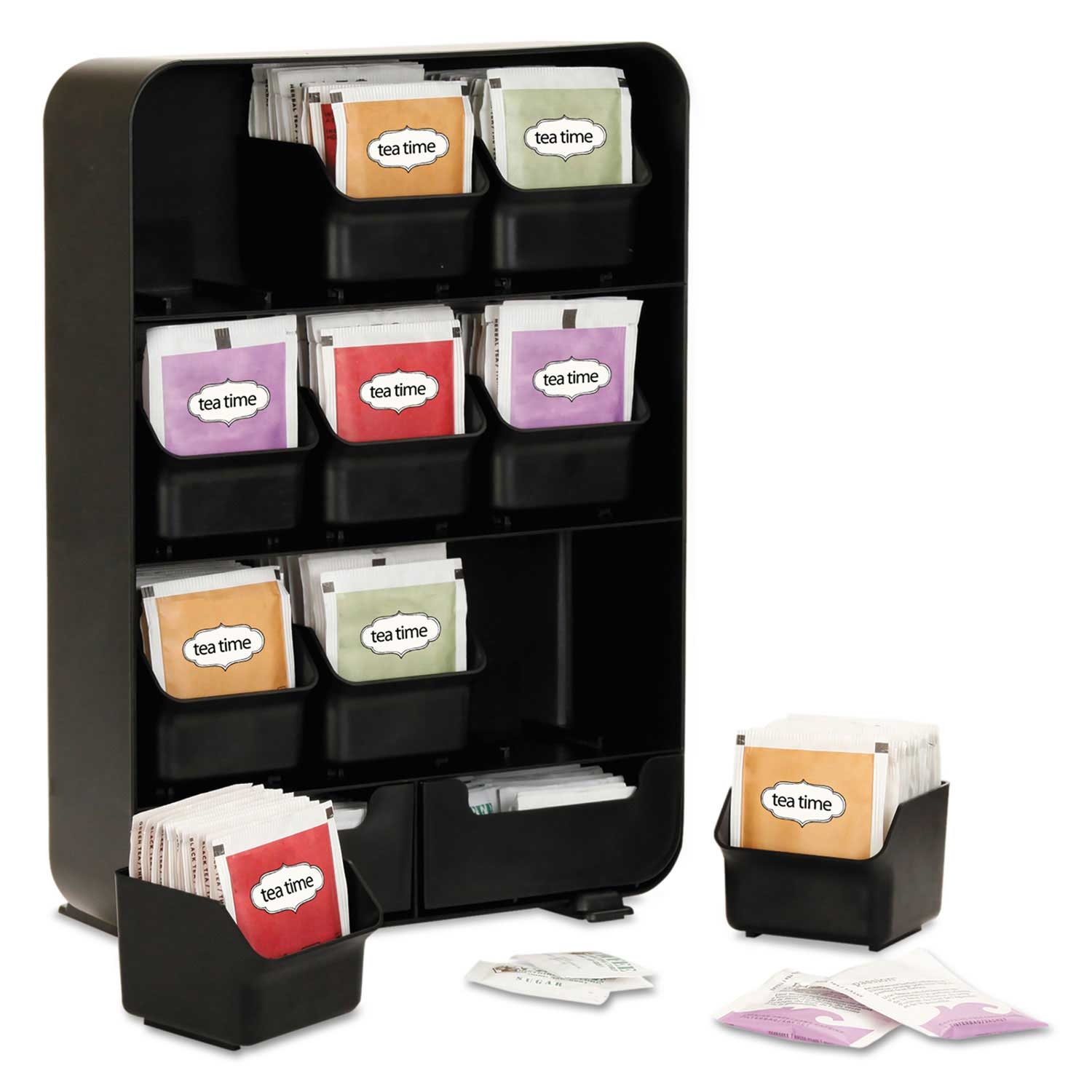 Mind Reader Black Baggy Nine-Drawer Tea Bag and Accessory Holder, 10.24 x 4.33 x 13.11 inch