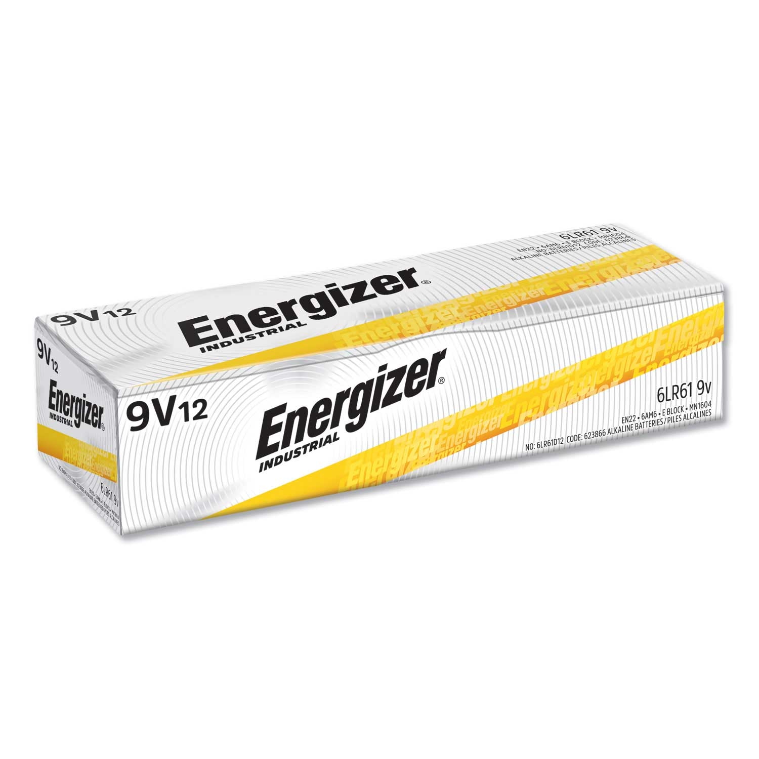 Energizer Industrial 9 Volt Alkaline Battery - 12 per box -- 1 box per case