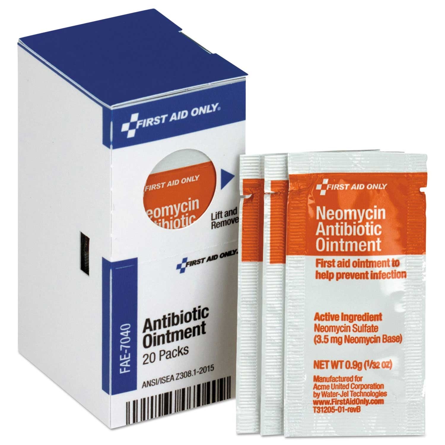 First Aid Only Antibiotic Ointment Refill for SmartCompliance General Cabinet, 0.9 Gram Packet - 20 per box -- 1 box per case