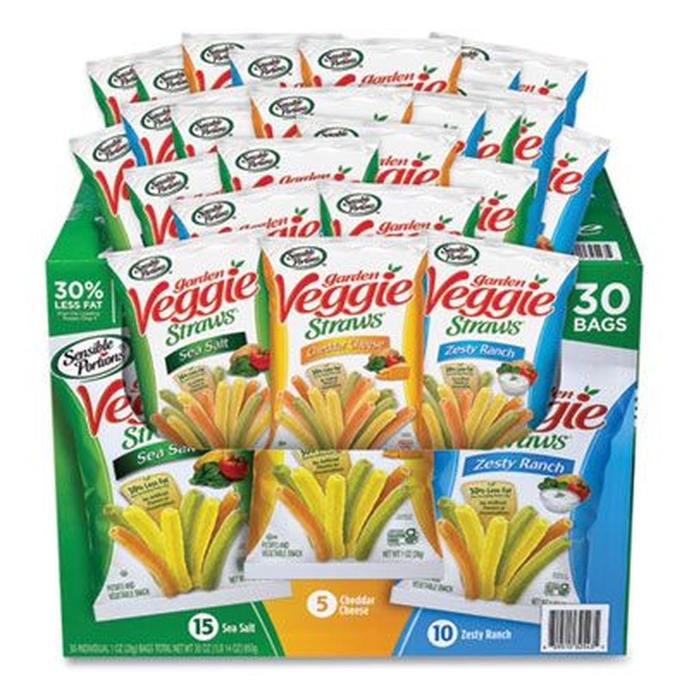 Sensible Portions Cheddar Cheese/Sea Salt/Zesty Ranch Veggie Straw, 1 Ounce -- 30 per case