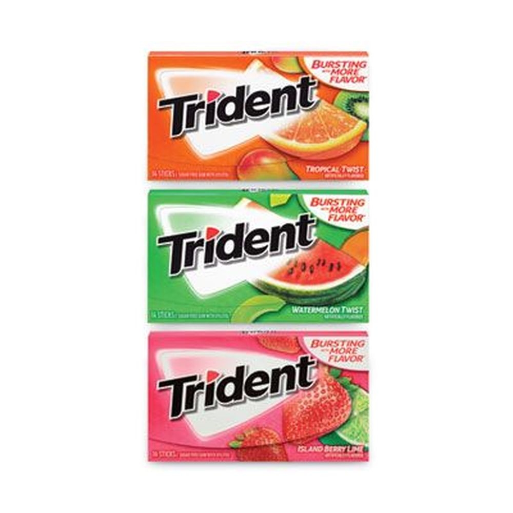 Trident Variety Fruit Sugar Free Gum, 14 pieces per pack -- 20 packs per box